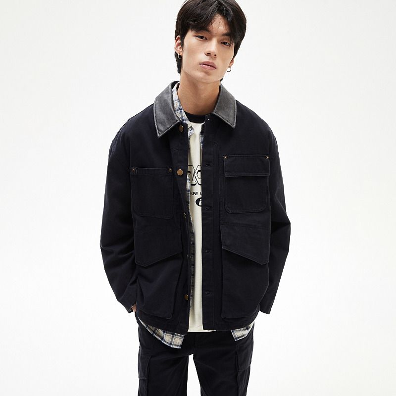 

HM Men s Clothing Jacket Fall 2025 New Arrival Detroit Lapel Loose Barne Style Overalls 1252098 Navy blue 180/116