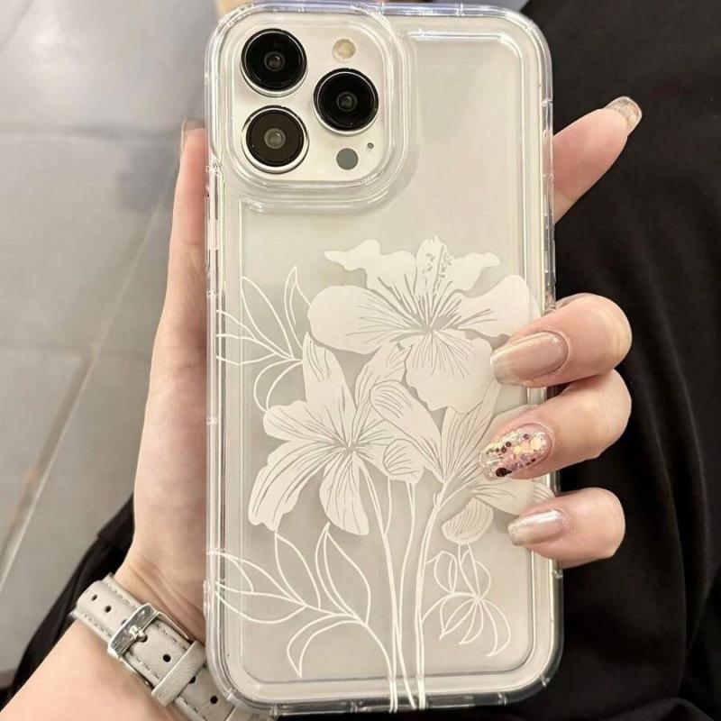 White flower for iPhone16 airbag 15 Apple 14 mobile phone case 13promax transparent 12 advanced 11 burst
