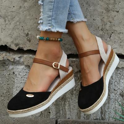 2024 Sommer Damen Leinen Plain 6cm Keil Sandalen Bohemian Handmade Damen Casual Bequeme Espadrilles Plateau Pumps Schuhe