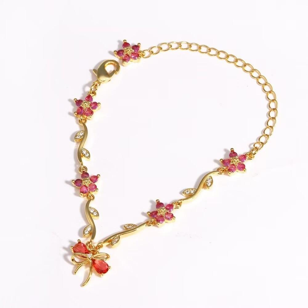Elegant Y2K Flowers Bracelet Butterfly Bow Crystal Chain Bracelet Multicolor Adjustable Women's Bracelet Jewelry Gift