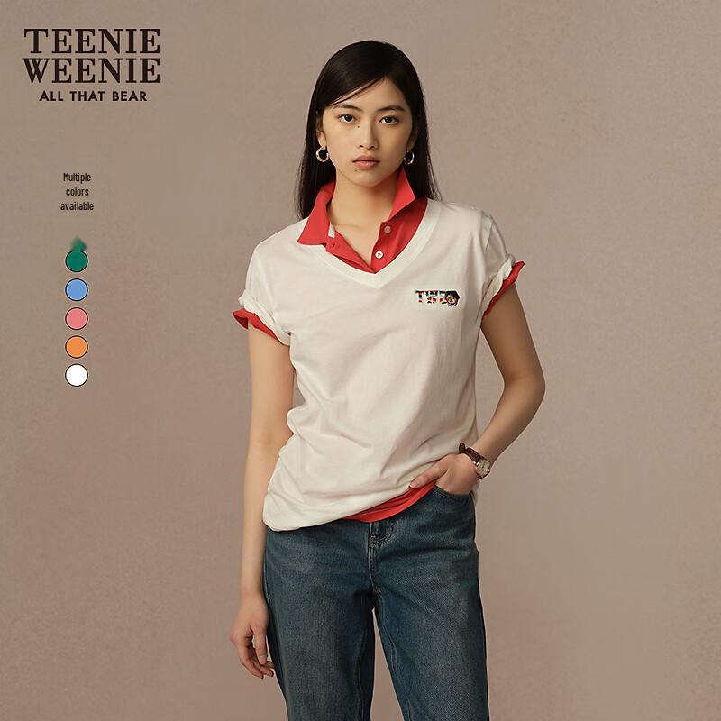 Teenie Weenie Women's V-Neck Bear Graphic Short Sleeve T-Shirt