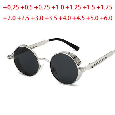 Gafas de Sol Redondas de Metal Góticas Steampunk Escudo Gafas de Sol de Lectura Graduadas +0.5 +1.0 +2.0 Hasta +6.0
