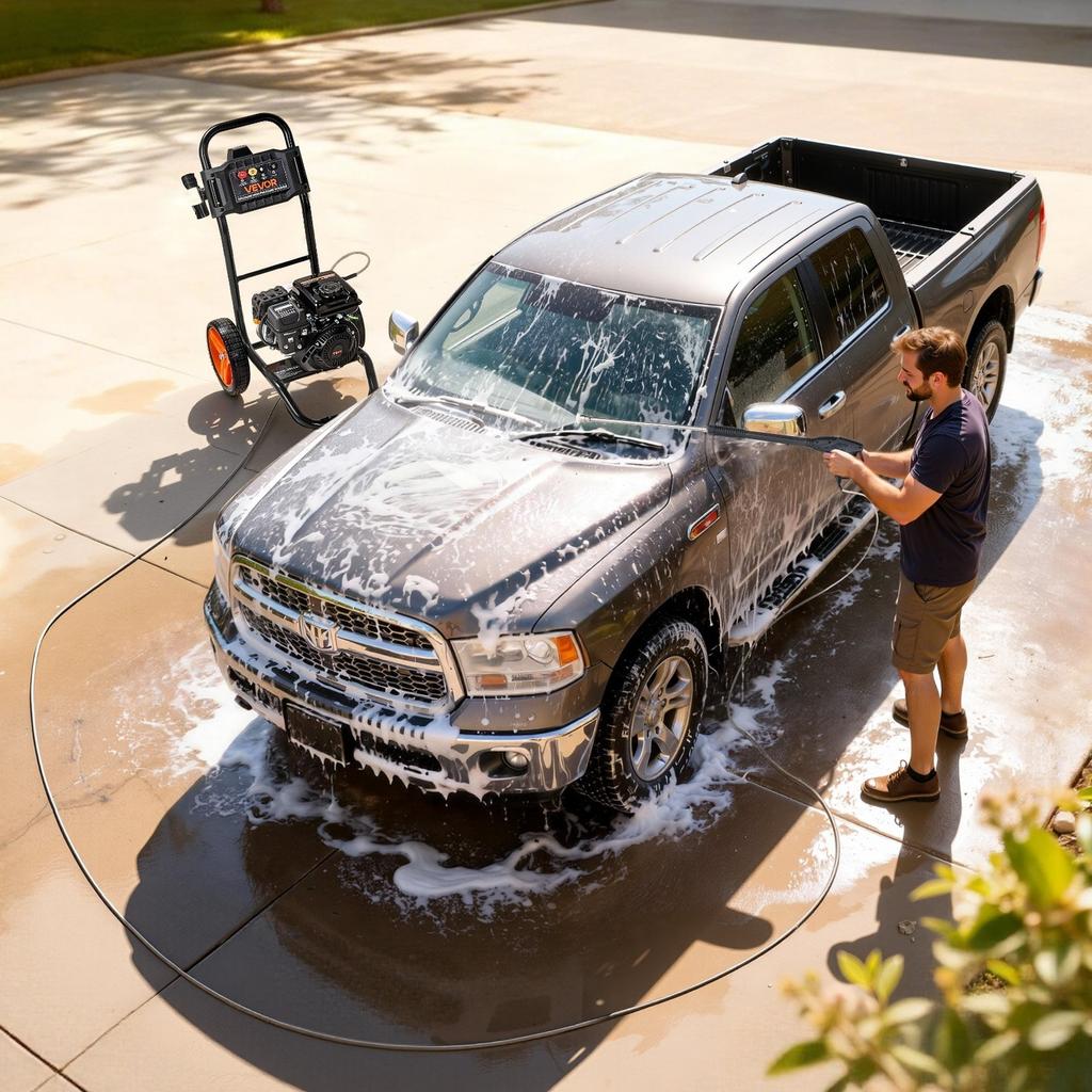 Gas Pressure Washer 2900 PSI and Max 7 L/min, Upgrade Aluminum Pump with Spray Gun and Wand, 4 Nozzle Set, Gas Powered Pressure Washer for Cars,