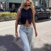 Solid Color Sleeveless Sweaters Round Neck Vest Crop Top Elastic Knitwear Women  Streetwear
