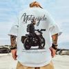 New Cool Motorcycle Print Harajuku Street Short Sleeve Men's Summer Trend 100% Cotton High Quality Round Neck Fitness Top
