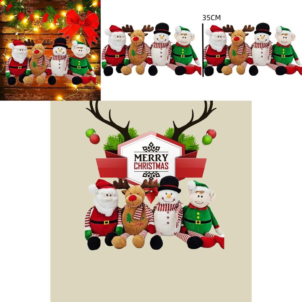 Festliche Plüsch Santa Schneemann Elch Puppe Dekospielfigur für Weihnachten