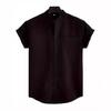 Men's Summer Solid Color Short Sleeve Cotton Linen Shirt Standing Collar Casual Wearable Tops