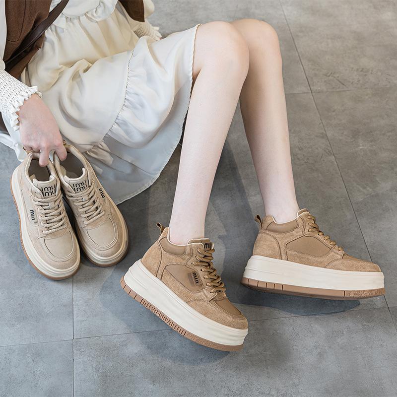 Women's shoes leather spring women's 2025 spring new versatile comfortable small inner height increase women's shoes casual shoes board shoes