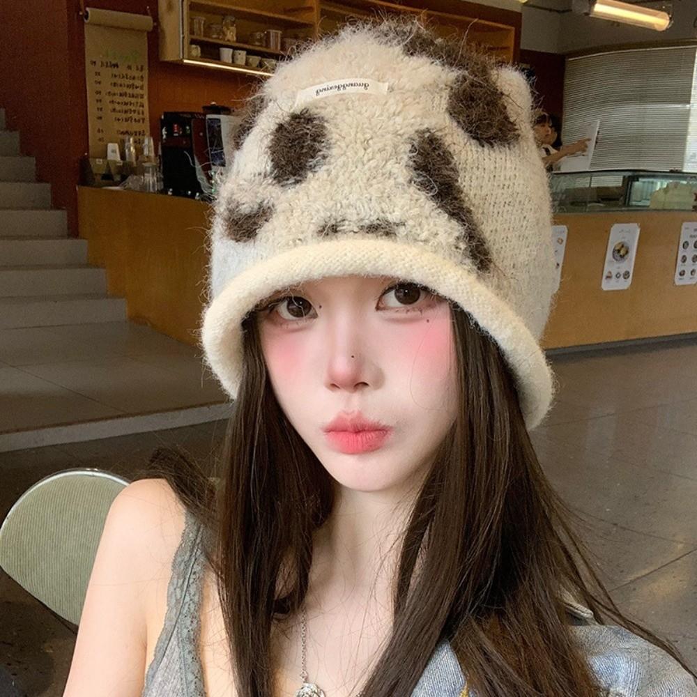 Jacquard Slouchy Beanie Hat Ear Protection Earflap Hat Vintage Knitted Beanie Hat Japanese Style