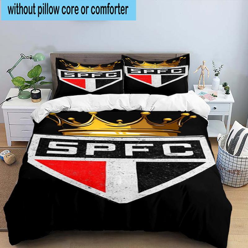 3pcs Paulo Fc Emblem Printed Bedding Set Duvet Cover Closure Includes 1 Duvet Cover & 2 Pillowcases Bedding Sets Home Decor Gifts