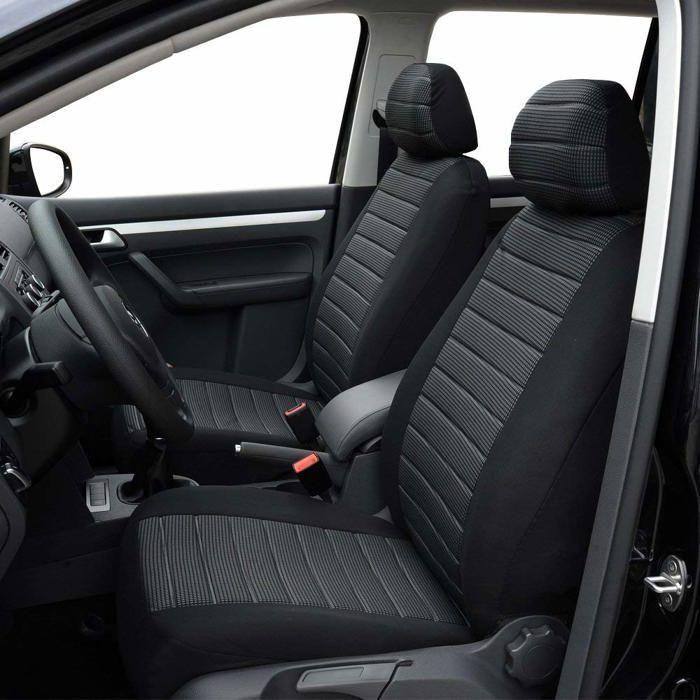 Housses de siège auto avant - AIMOONSA - Gris 2 sièges universel - Tissu jacquard - Compatible airbag - Lavable en machine
