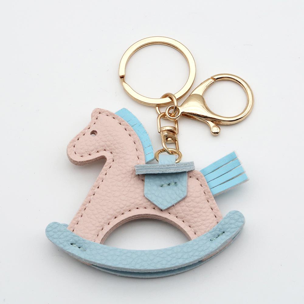 TikTok Trendy Leather Horse Keychain Pendant - Cartoon Rocking Horse Bag Charm