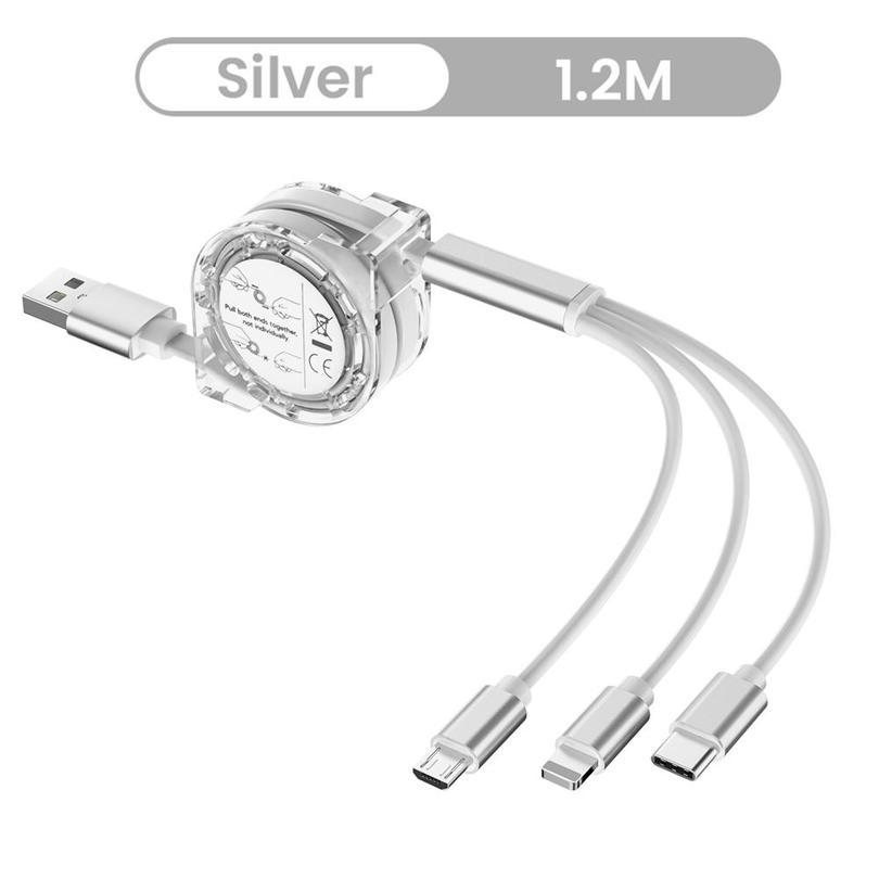 3 In 1 USB Charge Cable for iPhone & Micro USB & USB C Cable Retractable Portable Charging Cable For Iphone