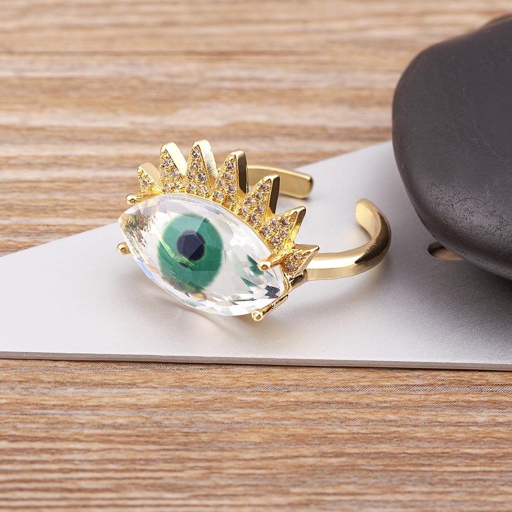 Nidin Trendy Bohemian Lucky Colorful Evil Eye Transparent Rhinestone Opening Adjustable Ring Womem Elegant Jewelry Fine Gift