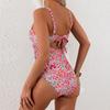 Women Swimsuit Floral Print Swimwear Bathing Suit Adjustable Straps Ruched Front Wireless Padded Lined