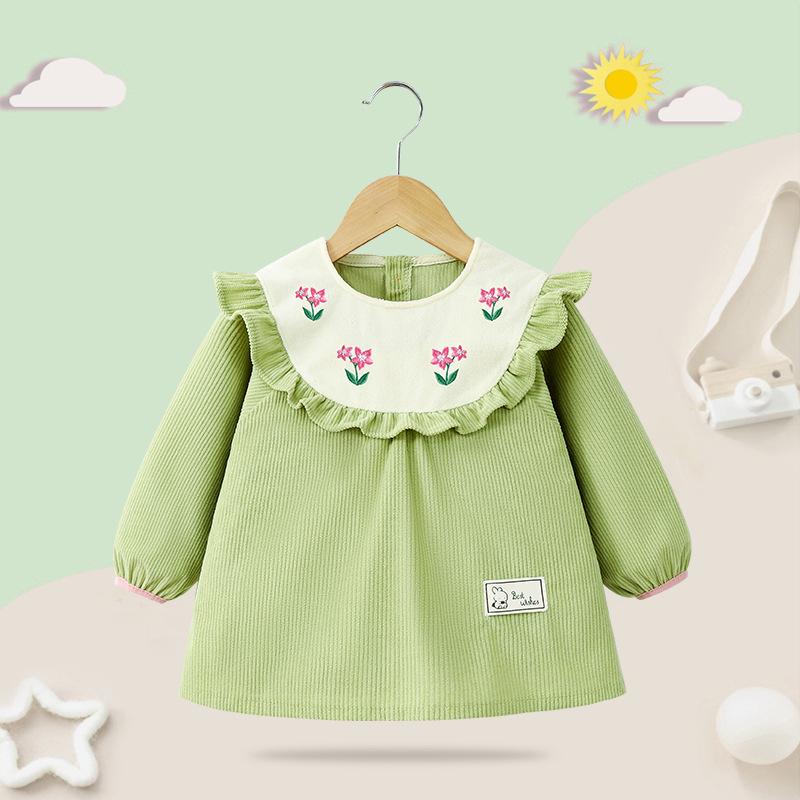 Waterproof Corduroy Smock Bib for Girls - Autumn/Winter Stylish Reversible Design