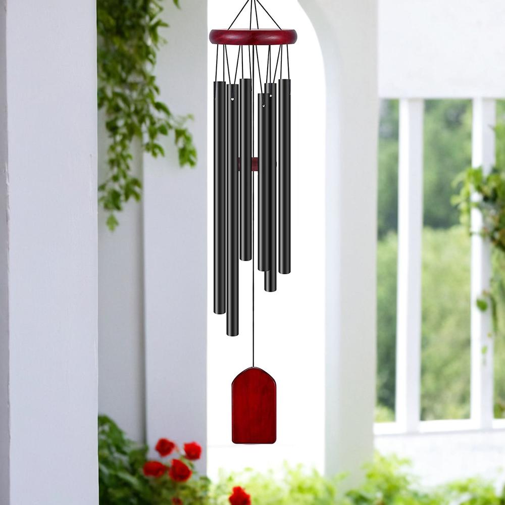 Square Wooden Hanging Tag Aluminum Tube Wind Chime 6 Metal Tubes Study Window Sill  Balcony Corridor Courtyard Hanging Decor