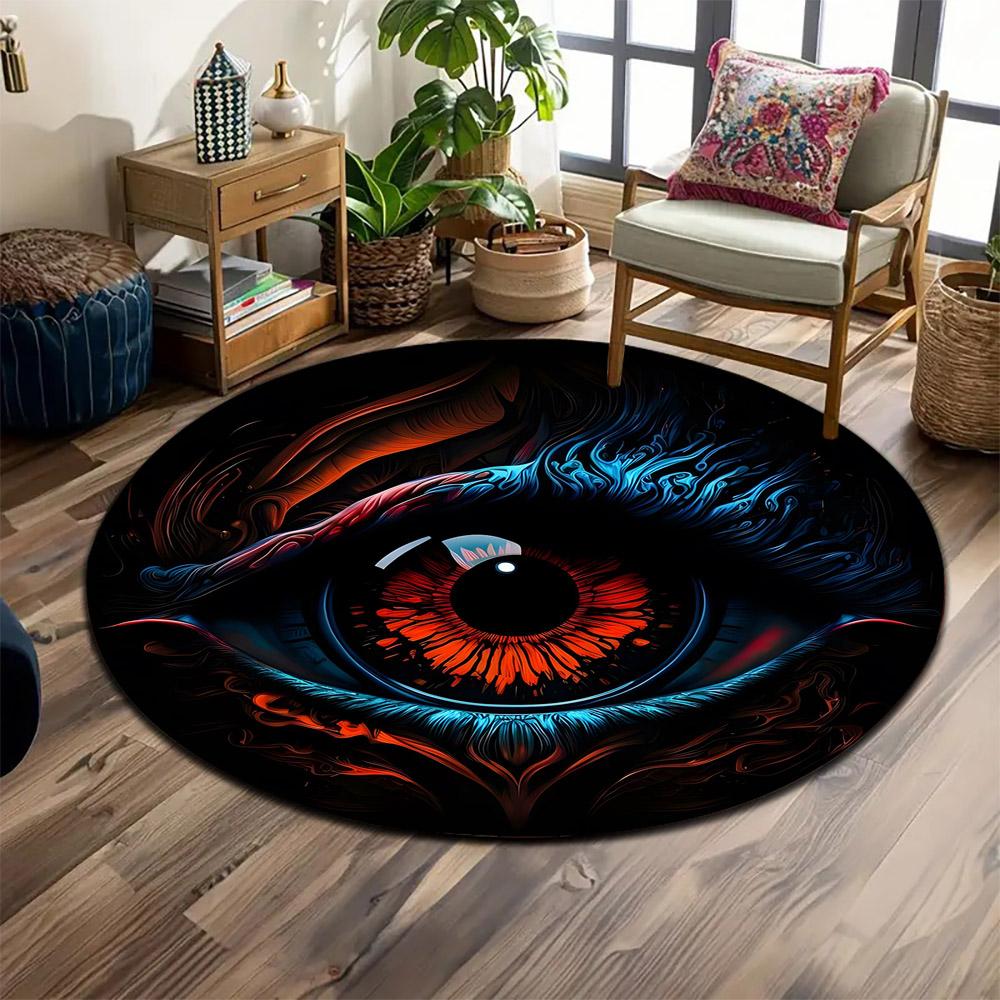 Fiery Eye with Abstract Details Print round rug, living room, bedroom, playroom carpet, non slip floor mat, gift