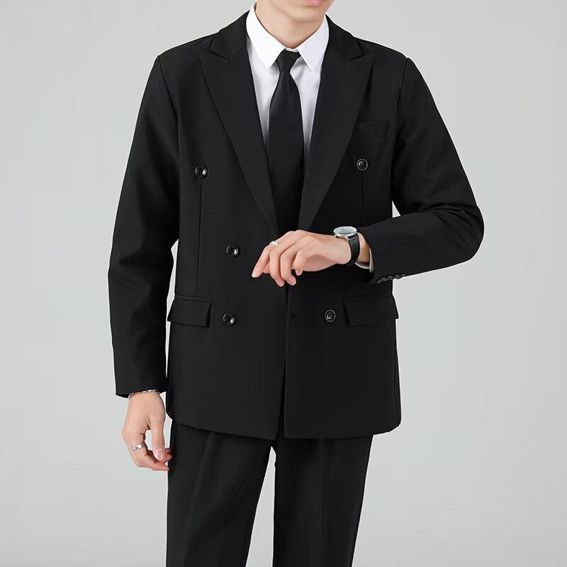 

Мужской приталенный двубортный пиджак - стильная осенне-зимняя свадебная одежда для жениха M