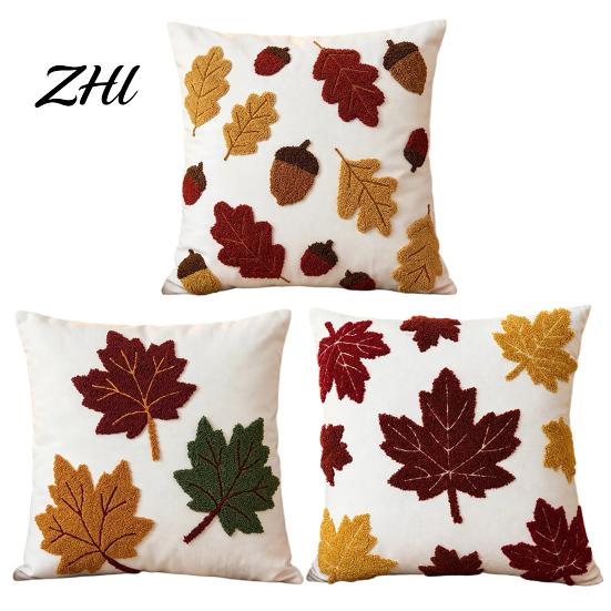 Fall Theme Decorative Pillow Cover Maple Leaf Cushion Cover, Acorn Throw Sofa 18x18 Inches Farmhouse Case for Autumn Home Decor Skin Friendly Shells