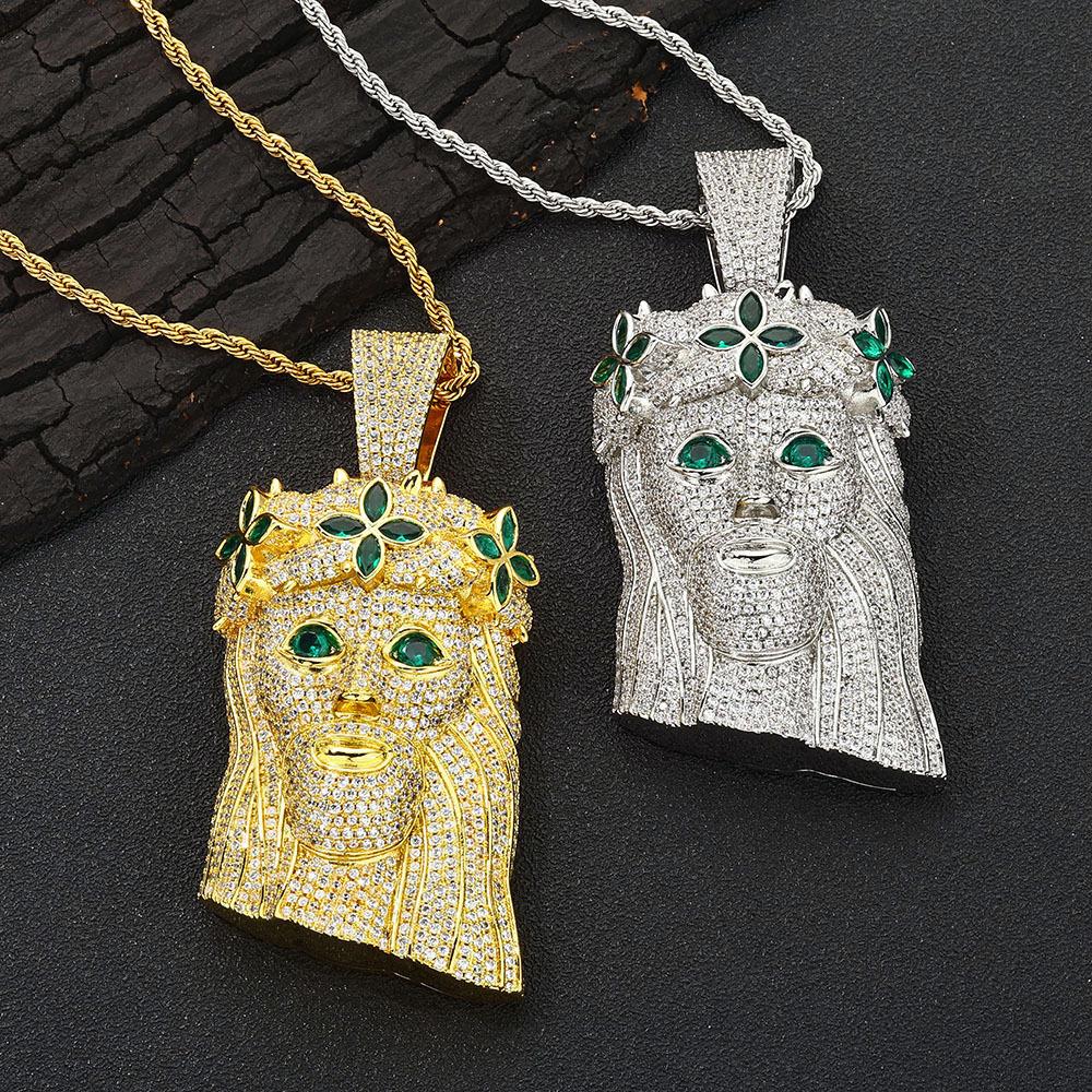 Hip Hop Clover Portrait Pendant Copper Set Zircon Full Diamond Necklace Vintage Necklace