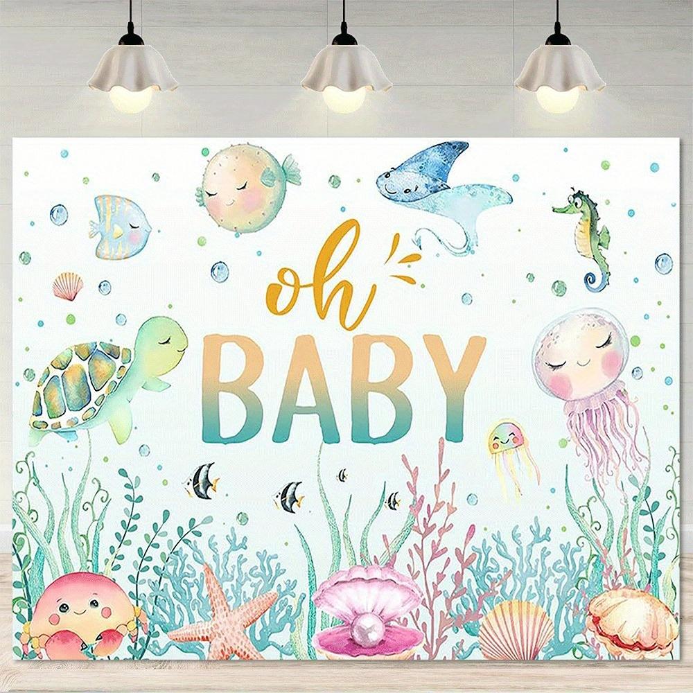2D flat banner 1pc shower backdrop - Vibrant ocean-themed party decoration polyester fiber 100x150cm
