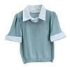 Summer Niche Ageing Knit Shirt Simple College Style Splicing Short-sleeved Tops Female Casual Essential Comfort and Style Slim Fit Pullovers Tees