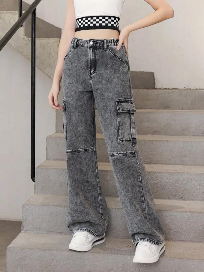 2025 Retro Street Style Mid-Rise Women s Wide-Leg Jeans - Four Seasons Trend S чёрный