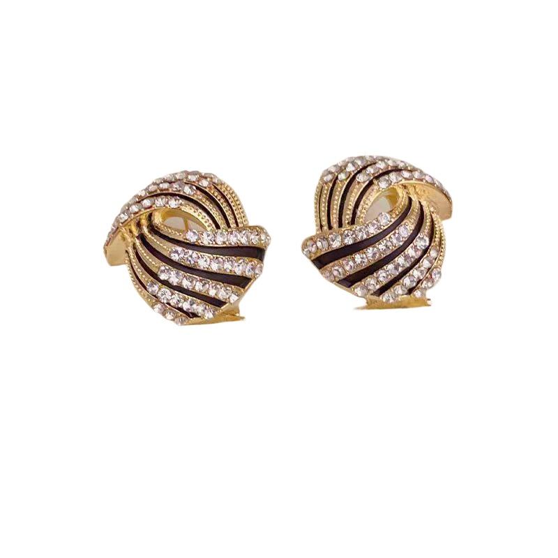 1 Pair Twisted Black Enamel Post Earrings For Women Fashion Jewelry Elegant Trendy Vinatge Daily Accessories