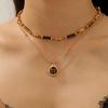 Brown Leather Sun & Star Double-Layer Choker Necklace - Y2K Niche Style for Women