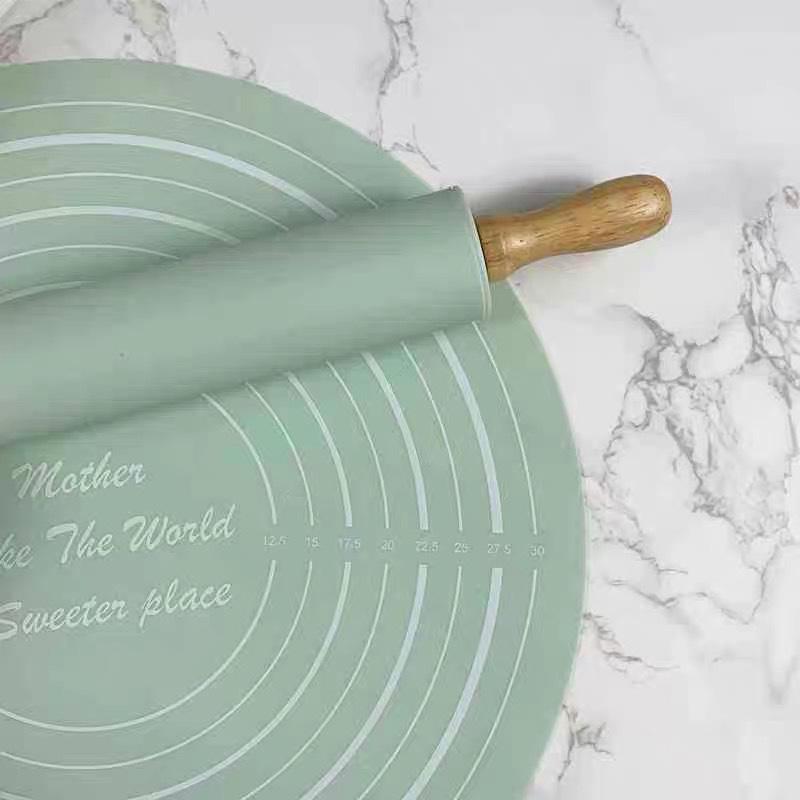 2Pcs/Set Reusable Thickened Rolling Pin Pastry Mat Set Round Silicone Kneading Pad Househeld Pastry Baking Dough Mat