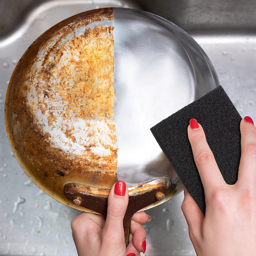 5pcs Cleaning Sponge Brush High Density For Kitchen Pots Pans Stove Scrub Descaling Stain Remover Pad Reusable Dish Washing