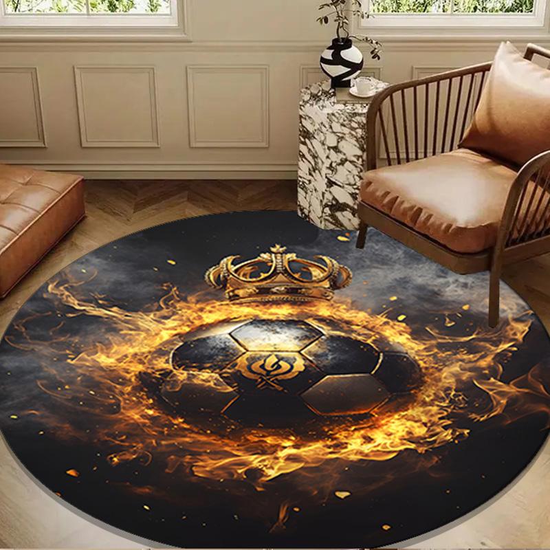 Basketball Crown Fire Sport Round Rug for Livingroom,Bedroom, Palyroom, Chair Rug, Area rug, Circle Carpet, Large Size Fan Christmas gift