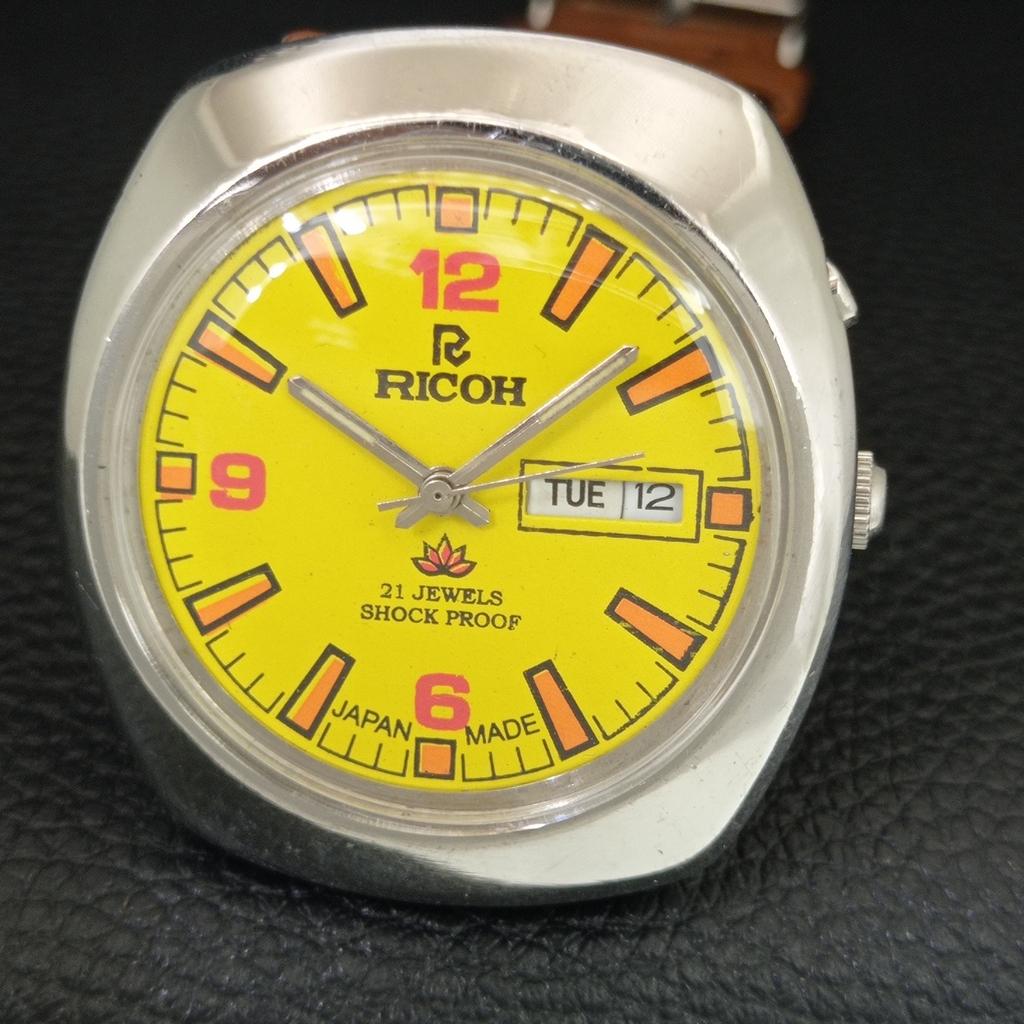 JAPAN VINTAGE RICOH R31 AUTOMATIC MENS YELLOW COLOR DIAL WATCH A707690-1
