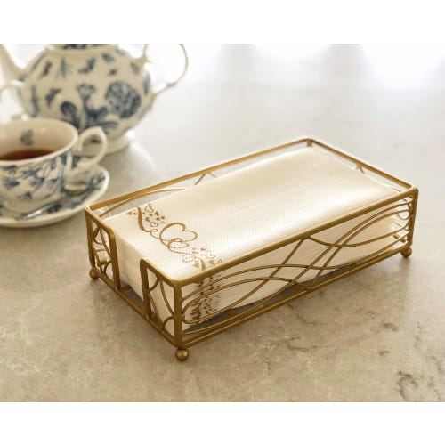 Chez JuJu Antique Gold Elegant and Sturdy Guest Napkin Holder | Premium Disposable Paper Hand Towel Storage Tray Caddy | Classic Brass Vintage Bronze