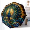 1pc Sturdy 8-Bone Auto Umbrella, Ornate Peacock Radiance Umbrella, Digital Printed, Foldable Umbrella for On-the-Go Outdoor Use