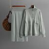Autumn and Winter New Solid Color Lapel Half Zipper Knitted Top + Temperament Skirt Fashion Two-piece Trendy