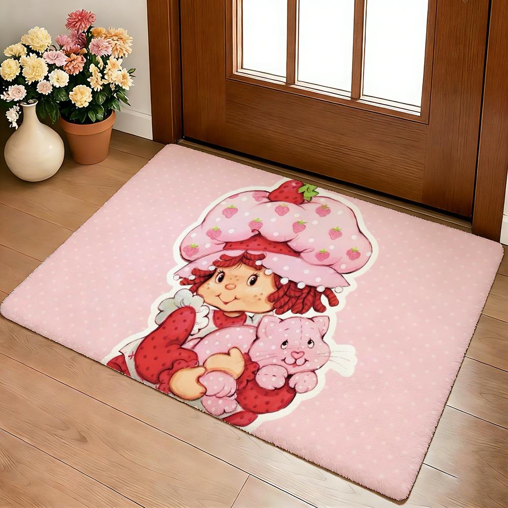 Anime S-strawberry S-shortcake Floor Mat Cozy Flannel Soft Thick Non-Slip Mat For Living Room Bedroom Kitchen Decor Rugs