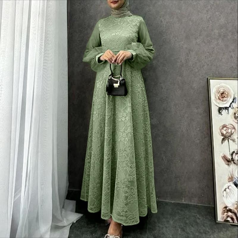 ZANZEA Women Casual Round Neck Long Sleeve Loose Patchwork Mesh Long Dress