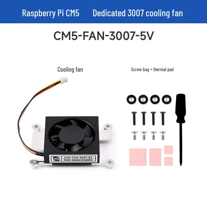 Raspberry Pi CM5 Low Noise PWM Fan with Heatsink and Thermal Pad, 5V, 3007. Raspberry Pi CM5 3007 PWM Speed Control Fan