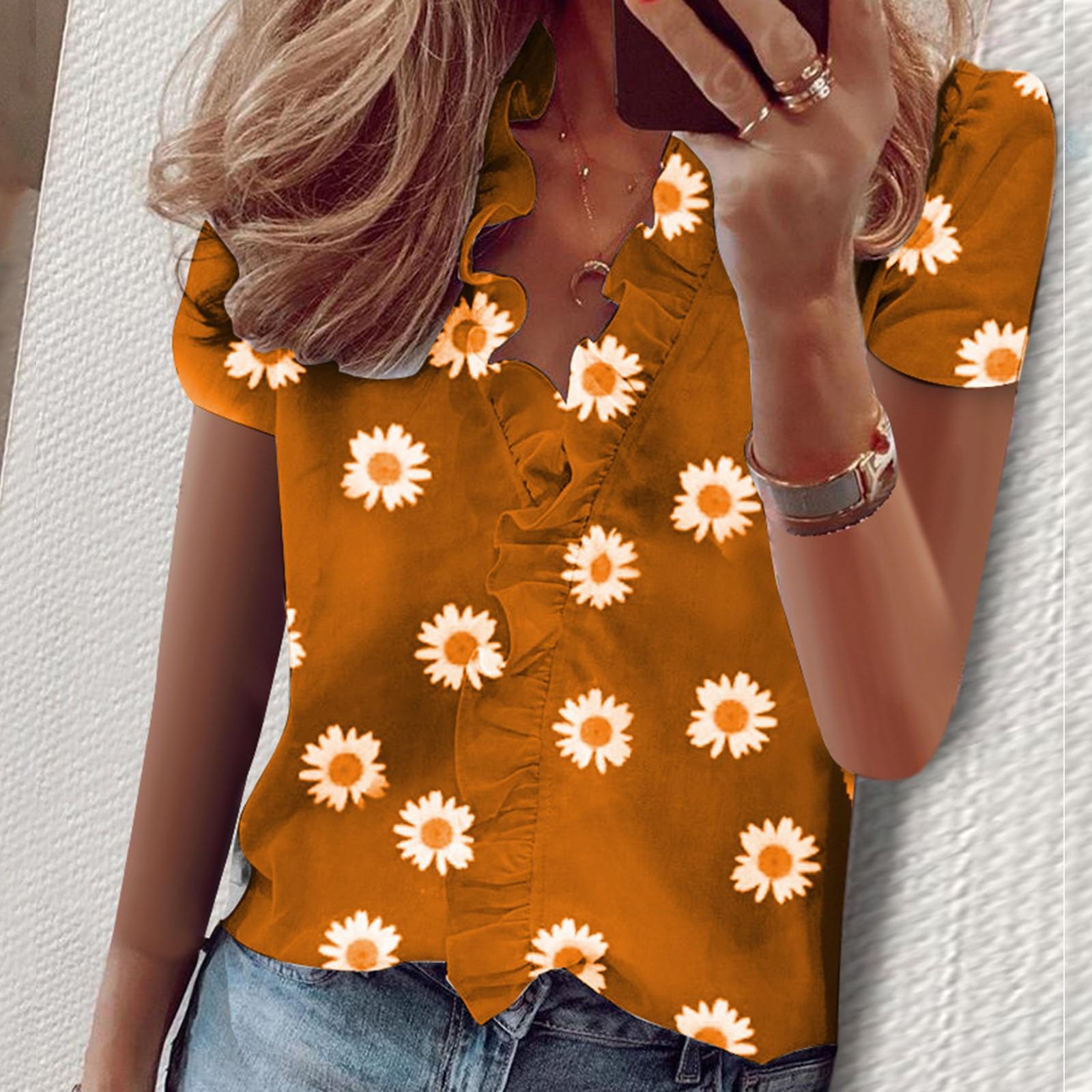 

Модная женская блузка с v-образным вырезом и пуговицами, повседневная рубашка XL жёлтый