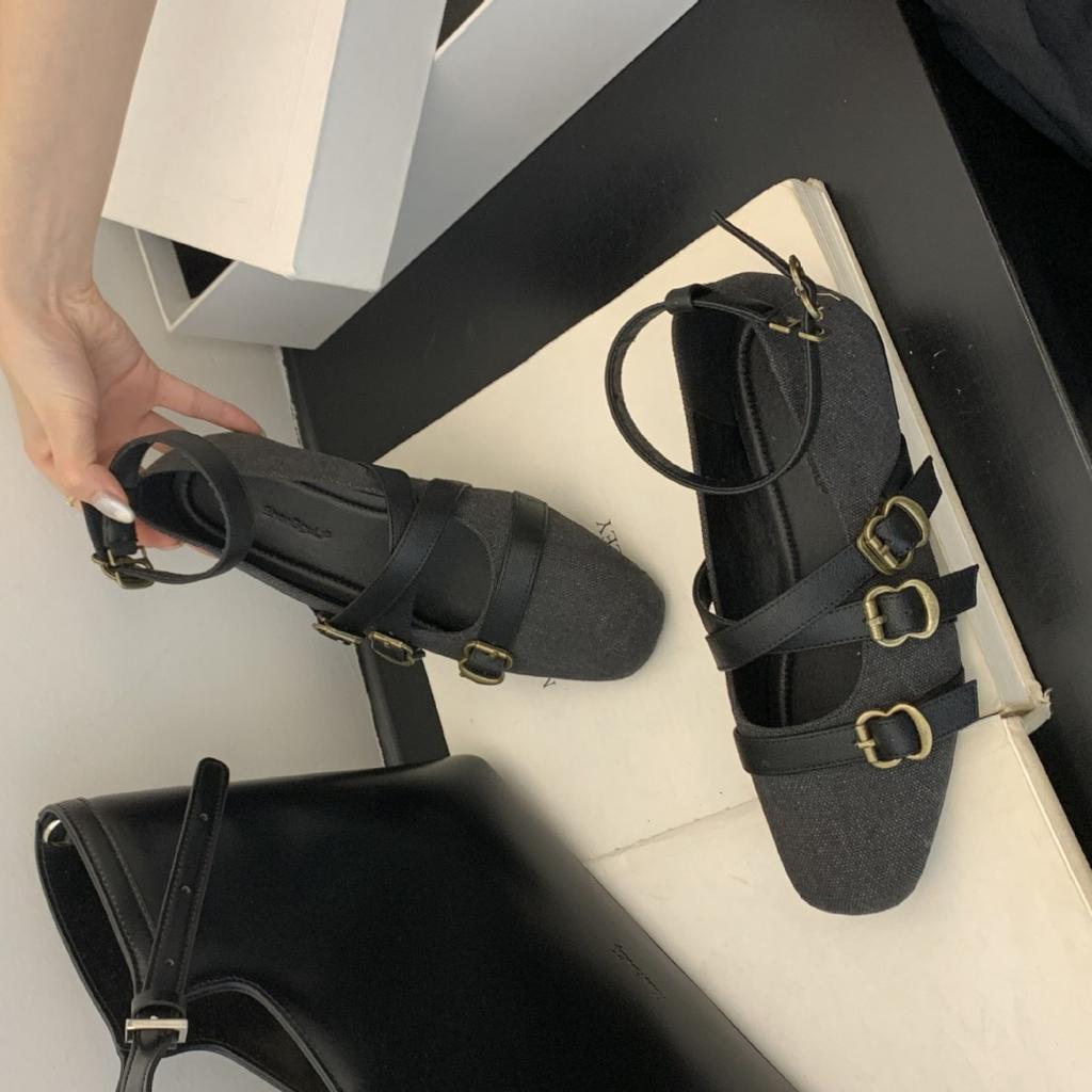 ~ Flat-soled Women's Single Shoes Pointed Spring New Fairy Retro Ladyshoes Black Versatile Flat Heel Light Mouth Soft Sole Grandma