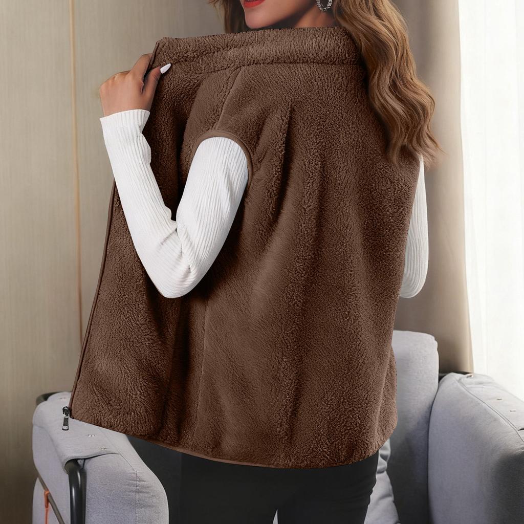 Women's Solid-color Fashionable Fleece Vest Jacket