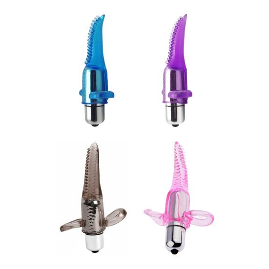 Tongue Shaped Finger Vibe Waterproof Finger Stimulator Mini Battery Operated Vibration Massager Tool with Dots