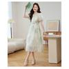Fashion High Waist Summer Dress Floral Print Chinese Style Midi Short Sleeve