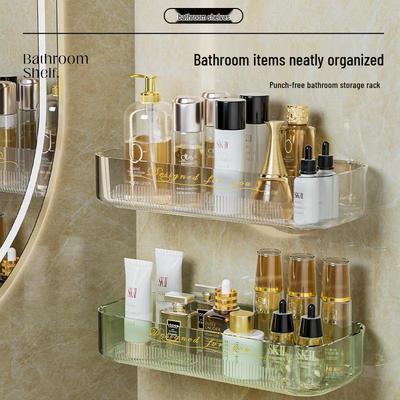 Punch-Free LED Shelf: Wall-Mounted Luxury Cosmetic Organizer with Transparent Draining Design for Bathroom.