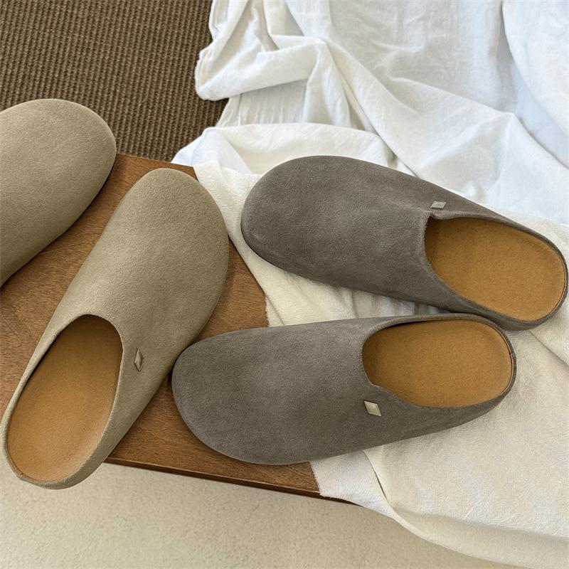 Casual outerwear platform Boken shoes heightening Muller slippers lazy outdoor bag head 19987 khaki, beige-J