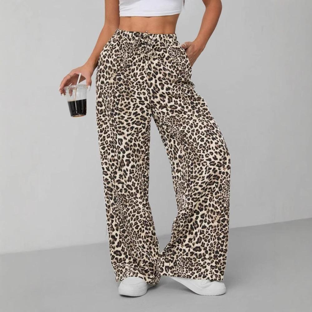 Leopard Print Women's Straight-Leg Pants, Fashionable and Versatile Wide-Leg Long Trousers Trendy Streetwear Wide-Leg Pants for Women