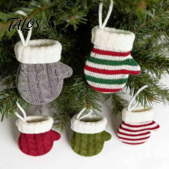 Christmas Stocking Accessory Mini Knitted Mitten Ornaments, Xmas Glove Hanging Decor, Festive Tableware Flatware Holiday Gift Tag Holders, Knit