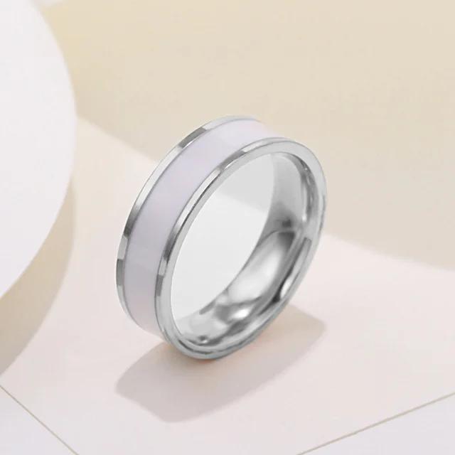 Fashion 6mm Rose Gold Color White Black Enamel Charm Ring for Woman Man Wedding Jewelry Gift 316L Stainless Steel Never Fade